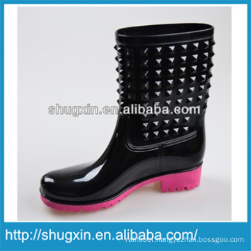 Shugxin Black Household Women's High PVC Rain Boots Low Heel B-819
